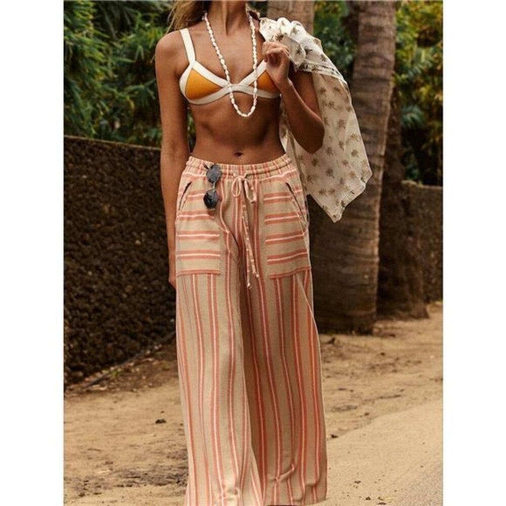 Striped Wide-Leg Drawstring Pants - Picture 9 of 13